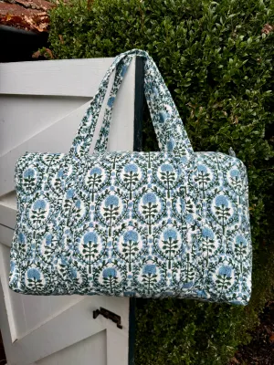 BLUE AND GREEN TRELLIS WEEKEND BAG