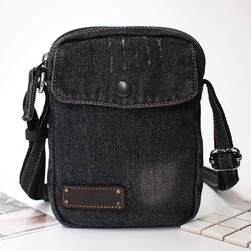 Blue Denim Small Side Bag Mens Denim Vertical Phone Shoulder Bags Vintage Denim Mini Crossbody Bag For Women