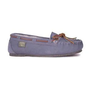 Blue/Grey Driving Moccasin Sheepskin Slipper by CLOUD NINE / RJS - Shoe Size Women 5-6-7-8-9-10-11