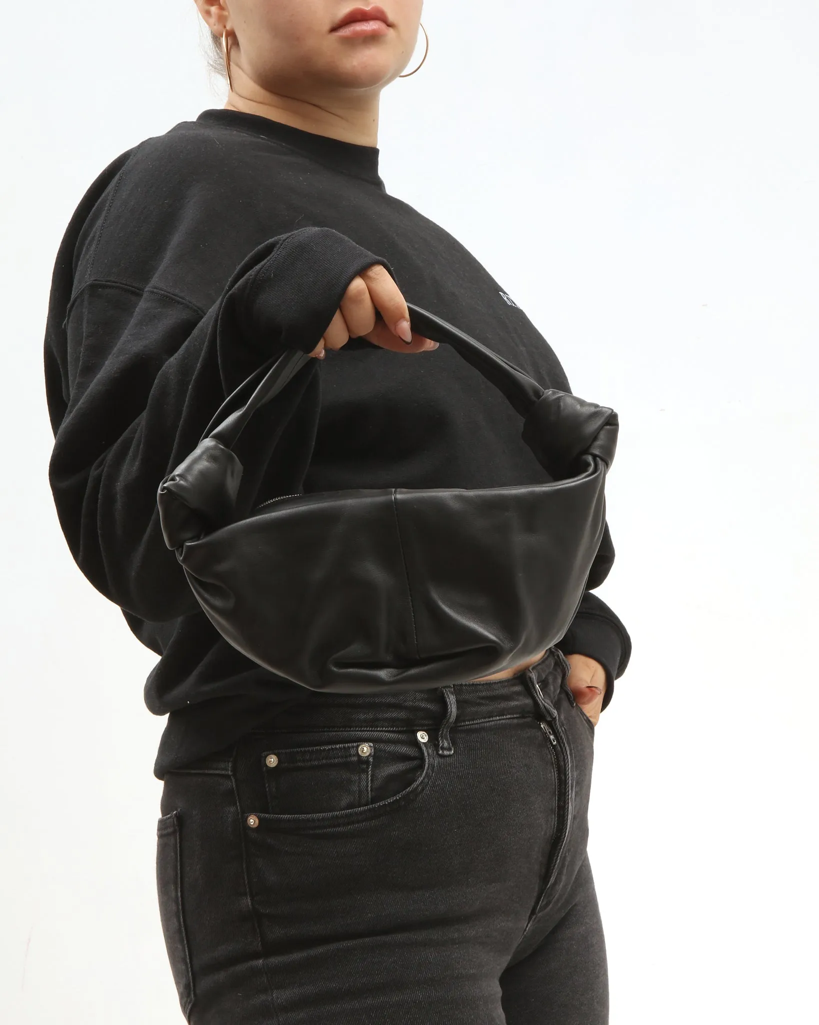 Bottega Veneta Black Leather Double Knot Shoulder Bag