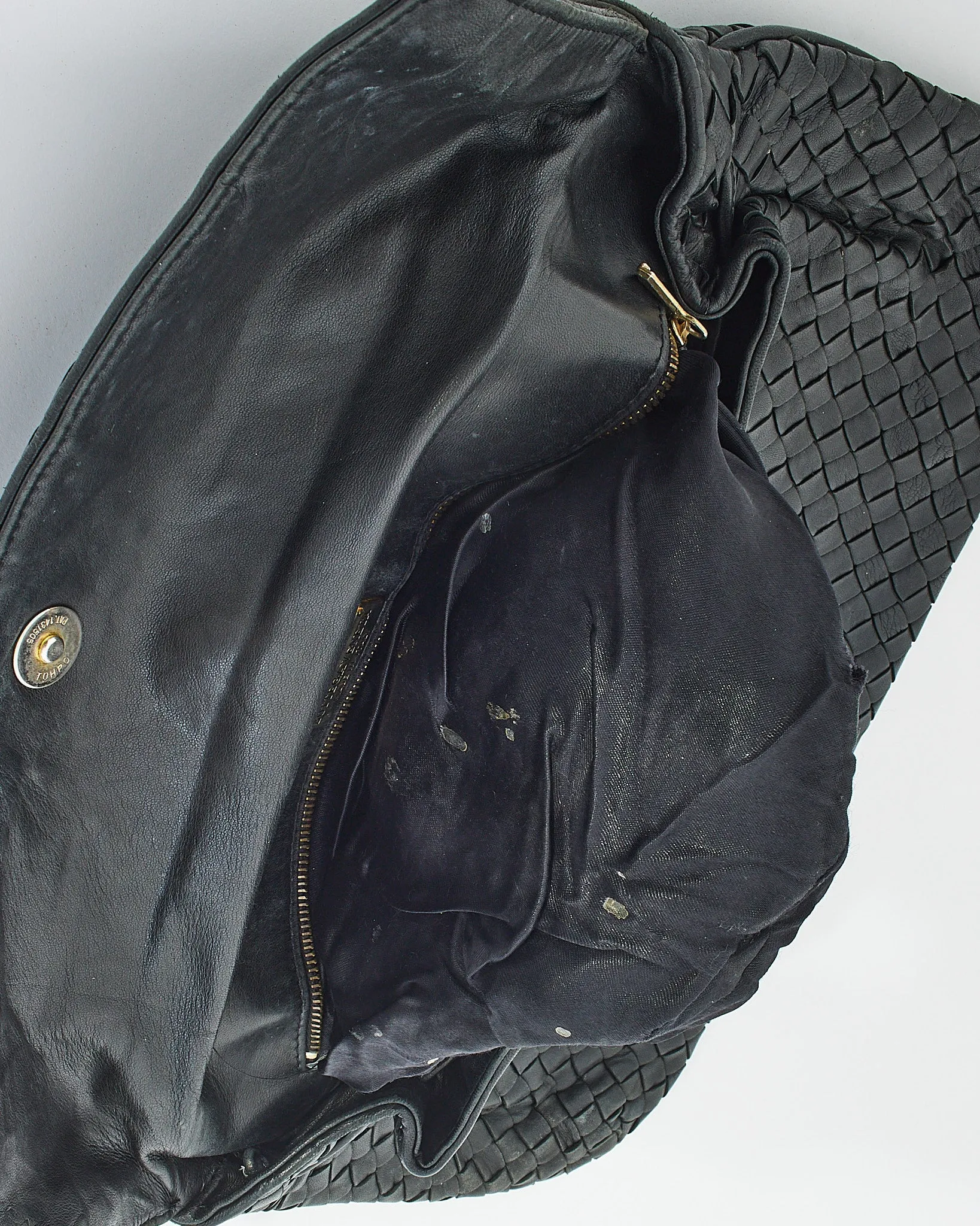 Bottega Veneta Vintage Black Woven Intrecciato Leather Fold Over Clutch