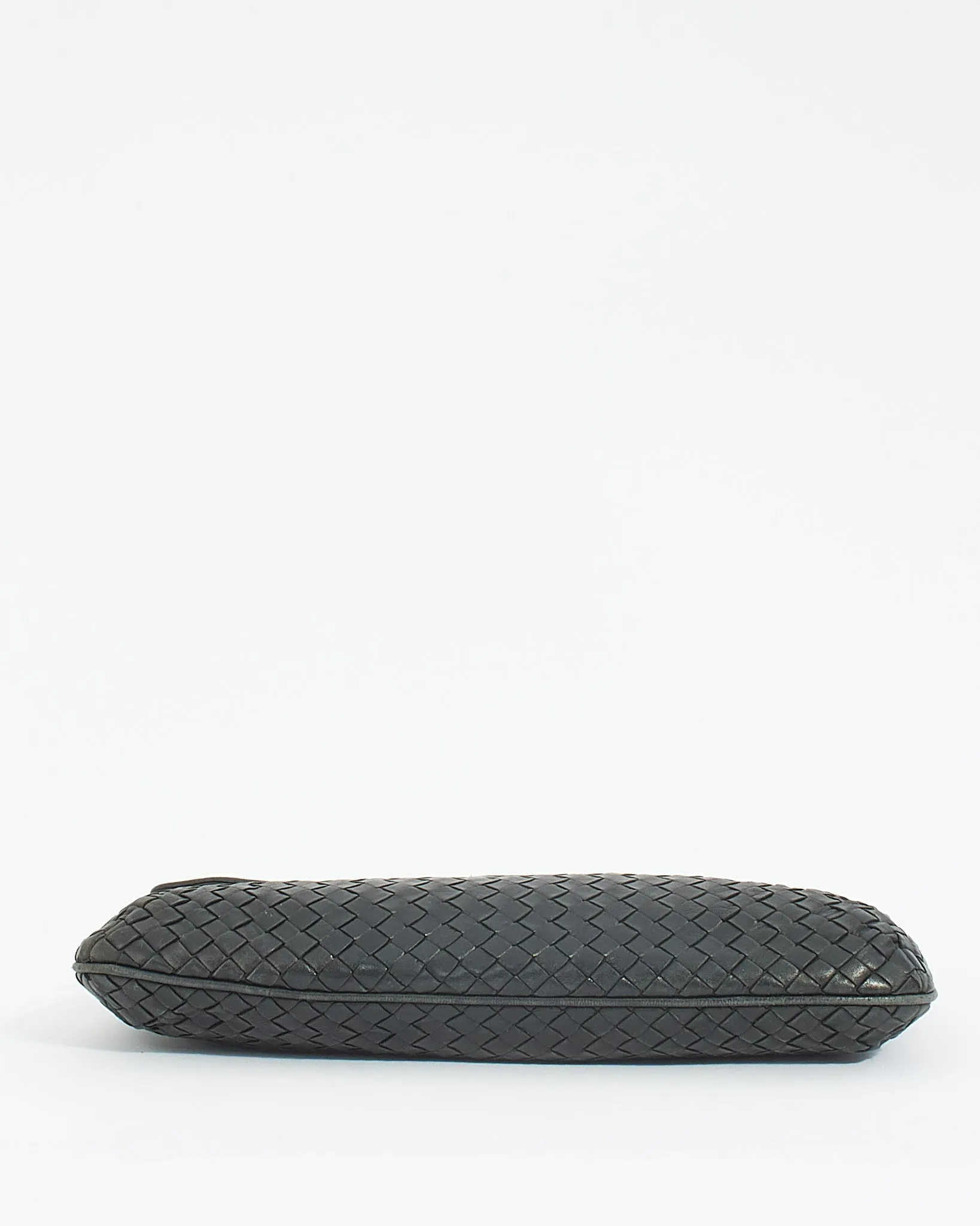 Bottega Veneta Vintage Black Woven Intrecciato Leather Fold Over Clutch