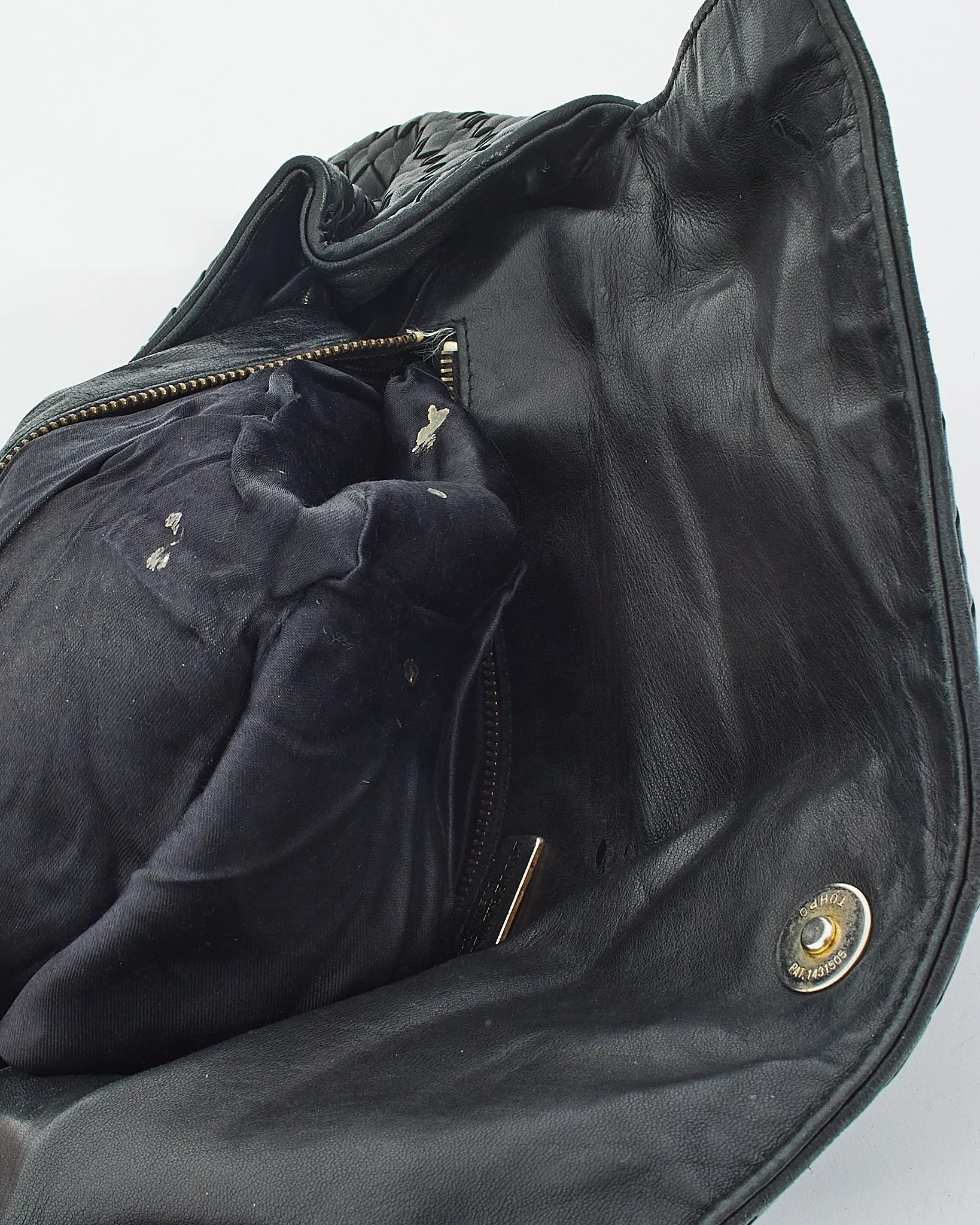 Bottega Veneta Vintage Black Woven Intrecciato Leather Fold Over Clutch
