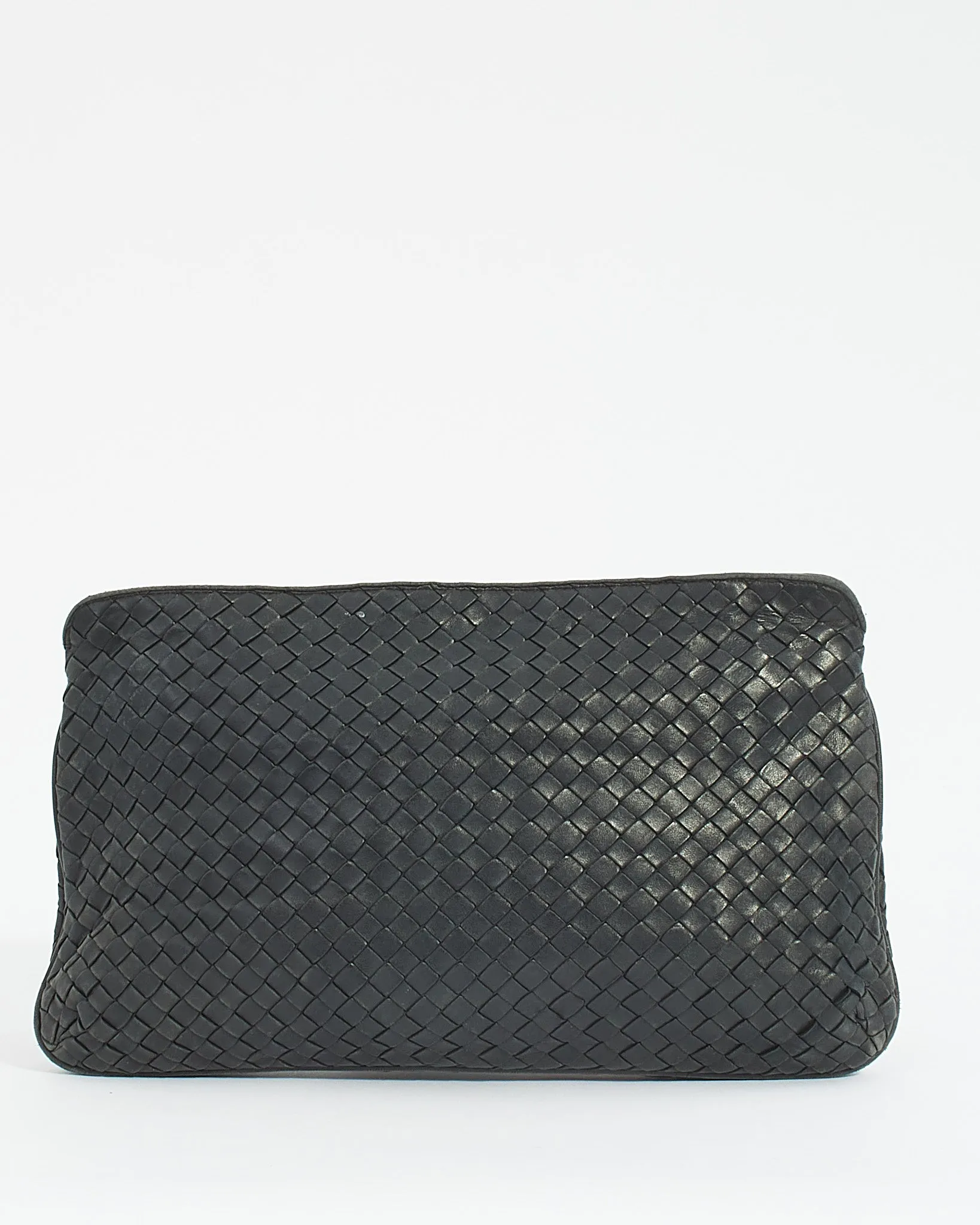 Bottega Veneta Vintage Black Woven Intrecciato Leather Fold Over Clutch