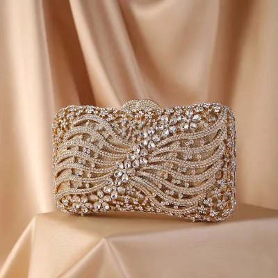 Bow Ribbon Diamond Evening Bag Hollow Rhinestone Banquet European And American Clutch