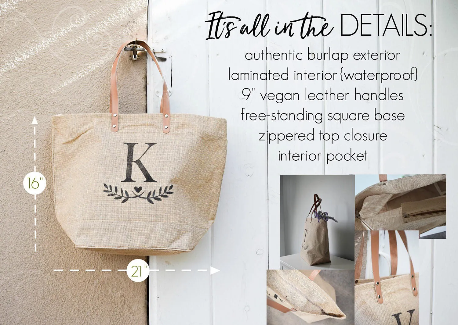 Bridesmaid Gift Burlap Tote Bags - 100% Jute Burlap