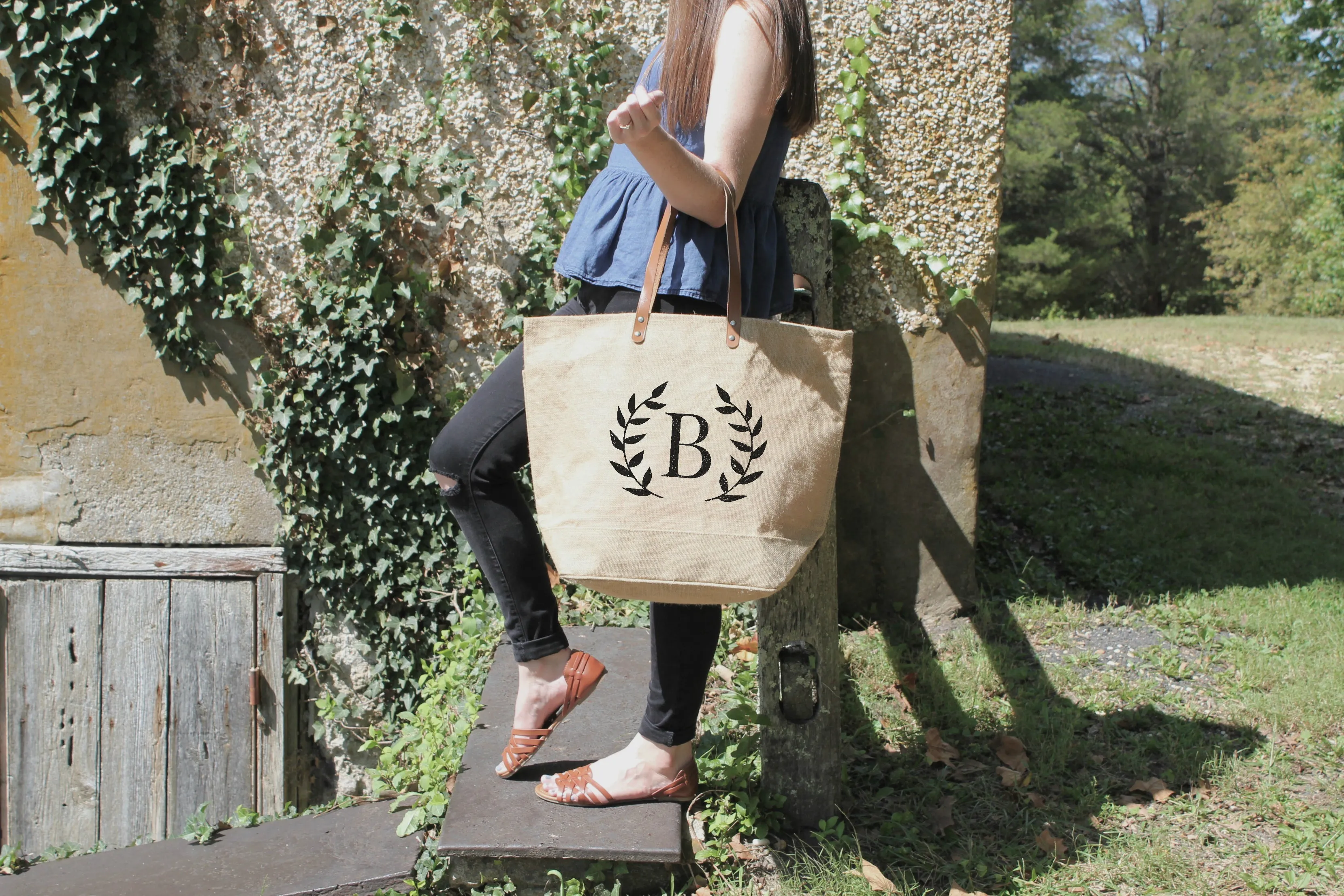 Bridesmaid Gift Burlap Tote Bags - 100% Jute Burlap