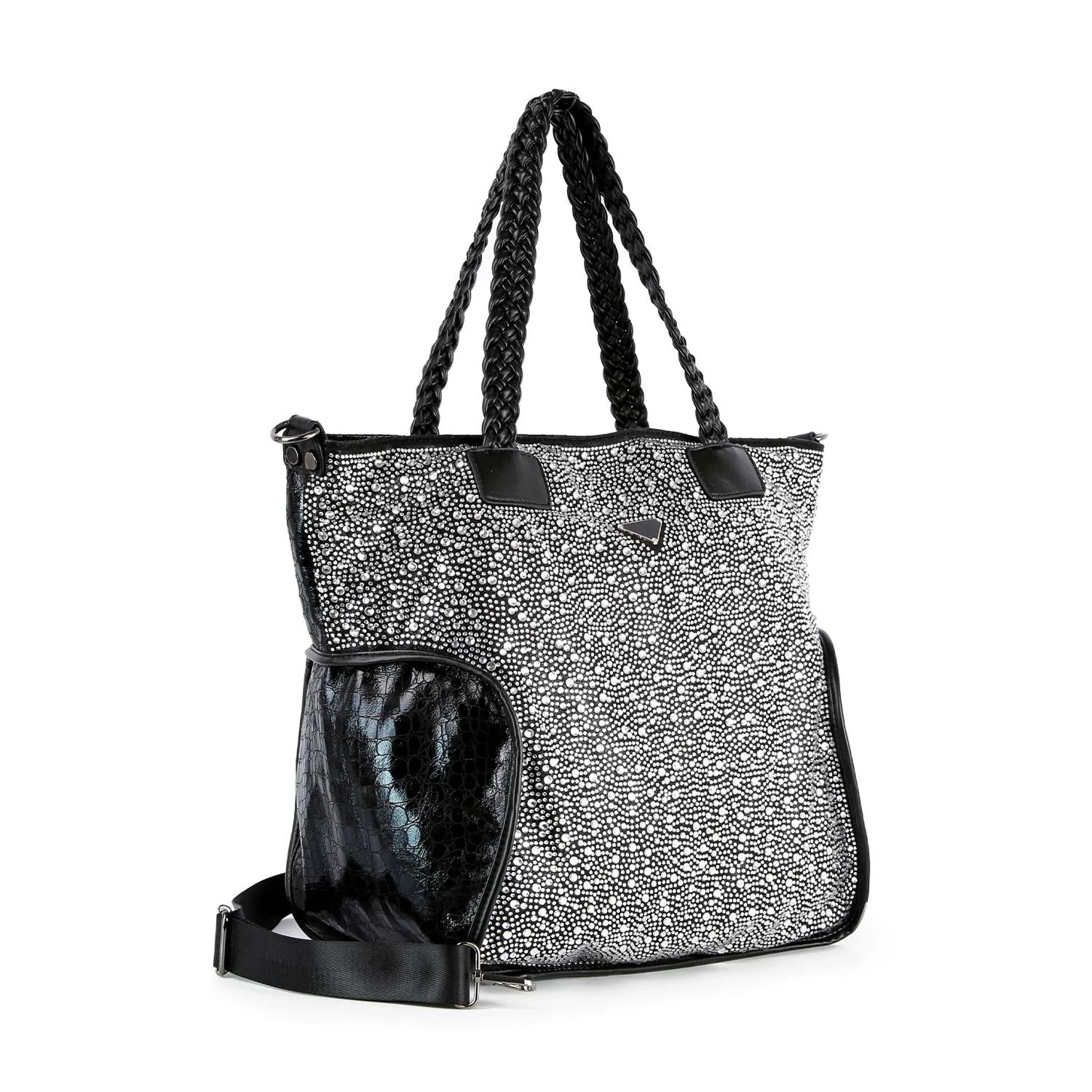 Brilliant Rhinestone And Croc Embossed Tote Handbag