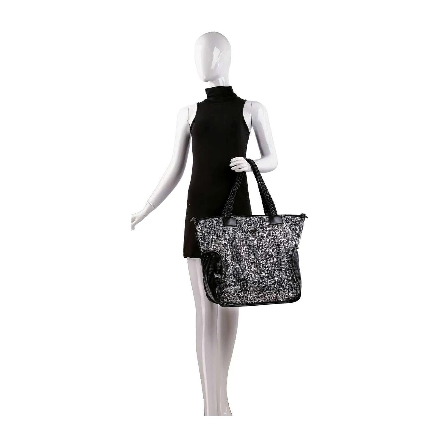 Brilliant Rhinestone And Croc Embossed Tote Handbag
