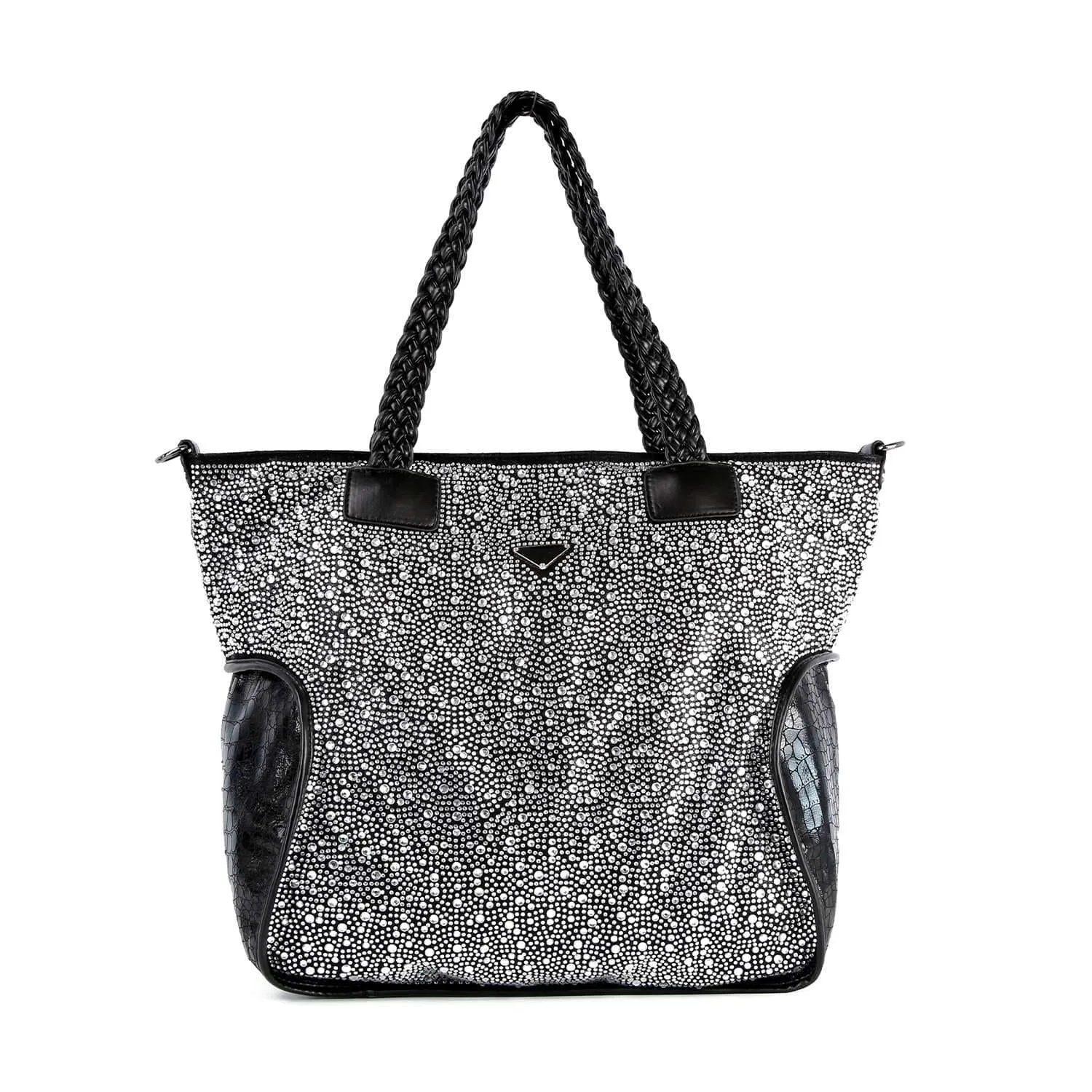 Brilliant Rhinestone And Croc Embossed Tote Handbag
