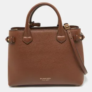 Brown Leather and House Check Fabric Medium Banner Tote