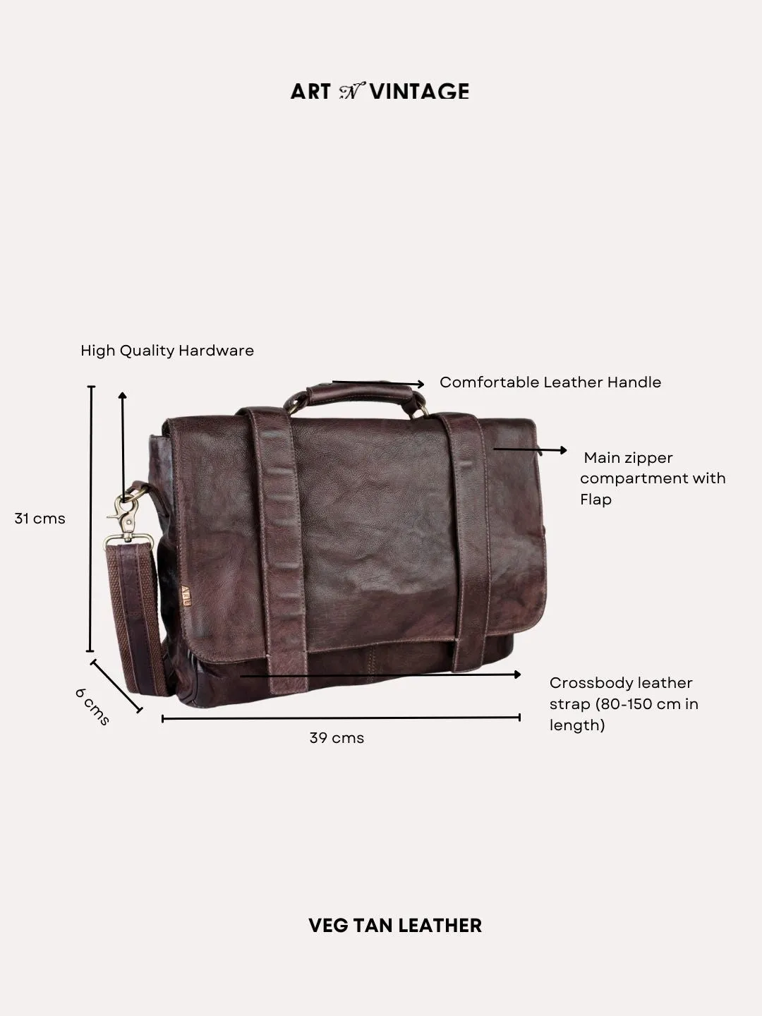 Brown Leather Men's Messenger Bag By Art N Vintage