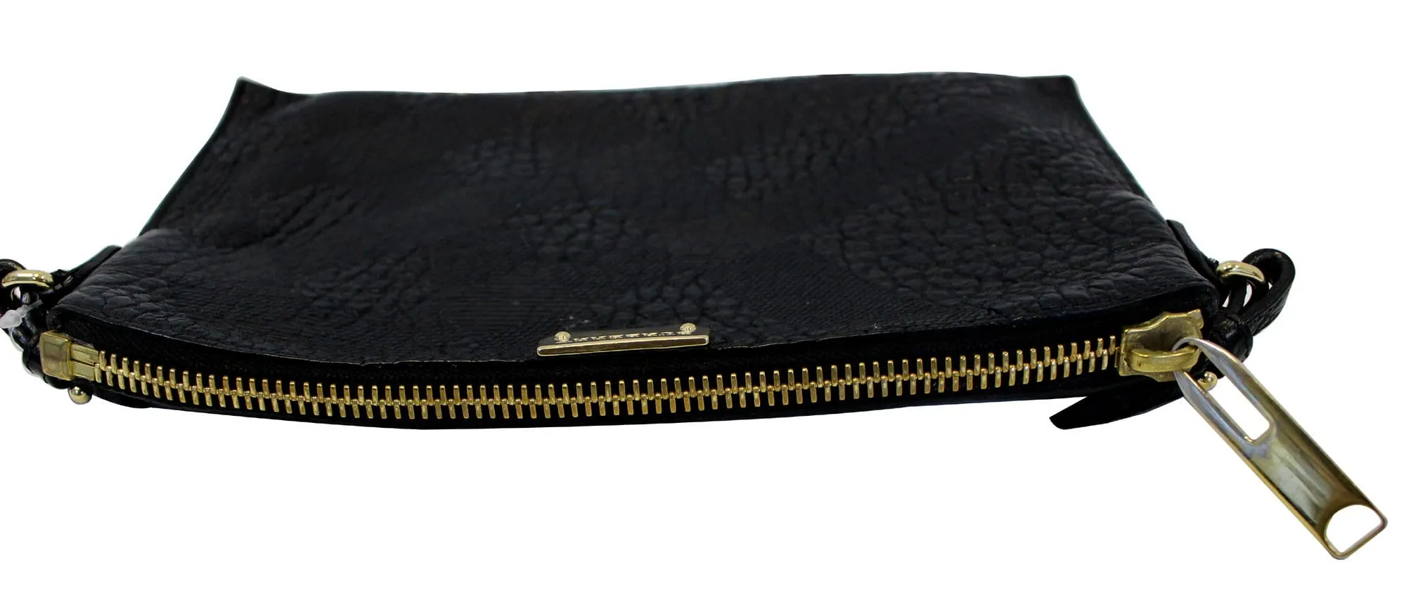 BURBERRY Black Embossed Leather Chichester Crossbody Clutch Bag