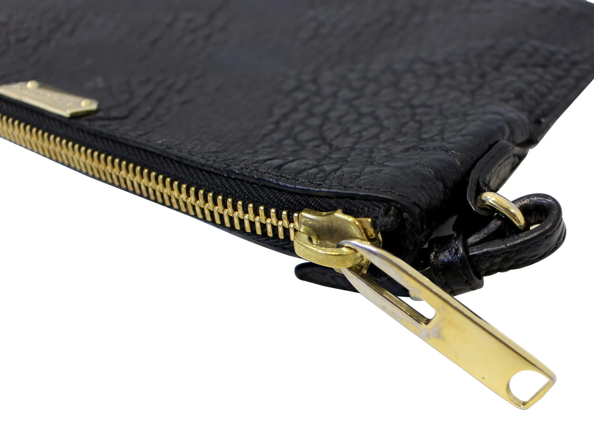 BURBERRY Black Embossed Leather Chichester Crossbody Clutch Bag