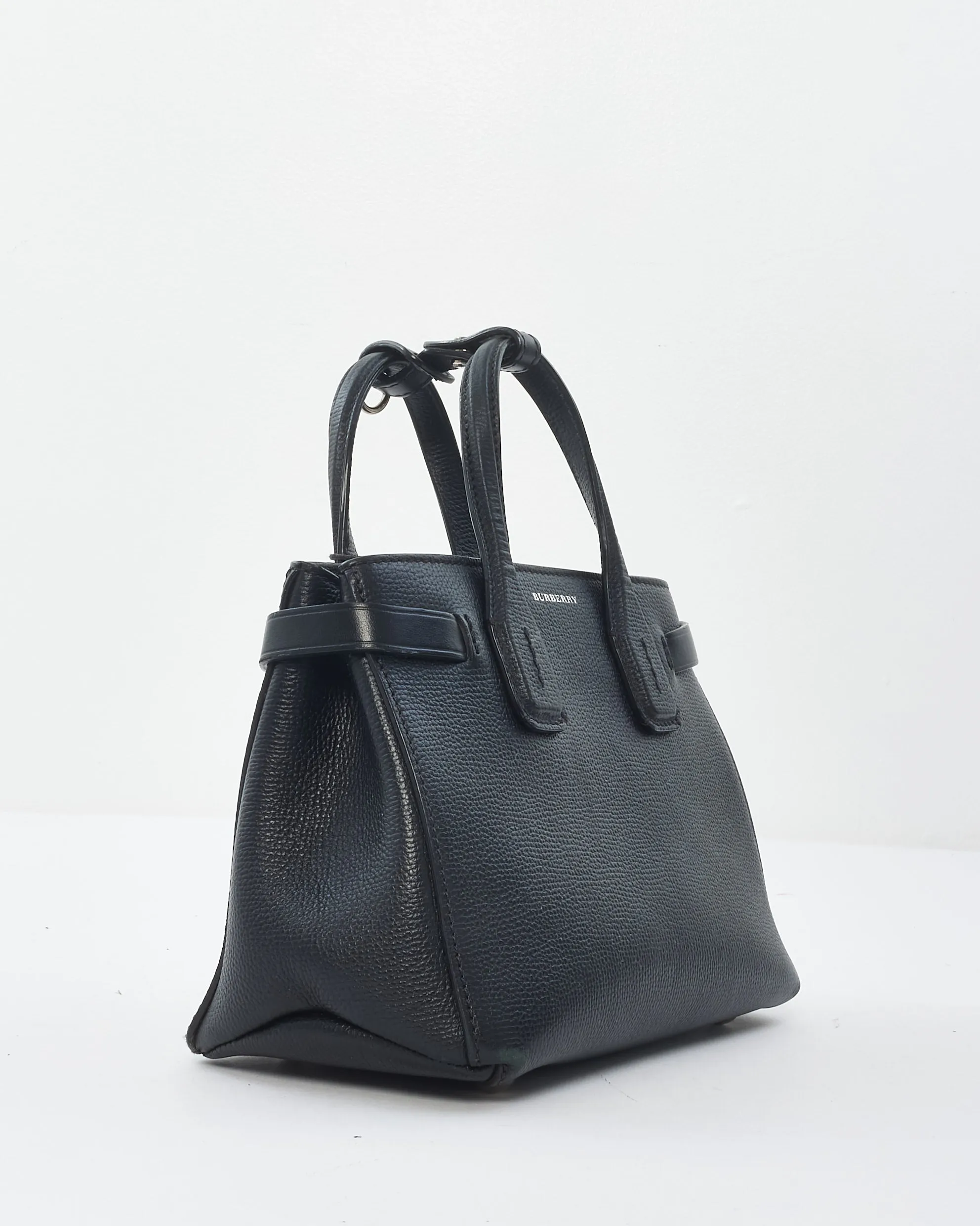 Burberry Black Leather Beige House Check Small Banner Tote