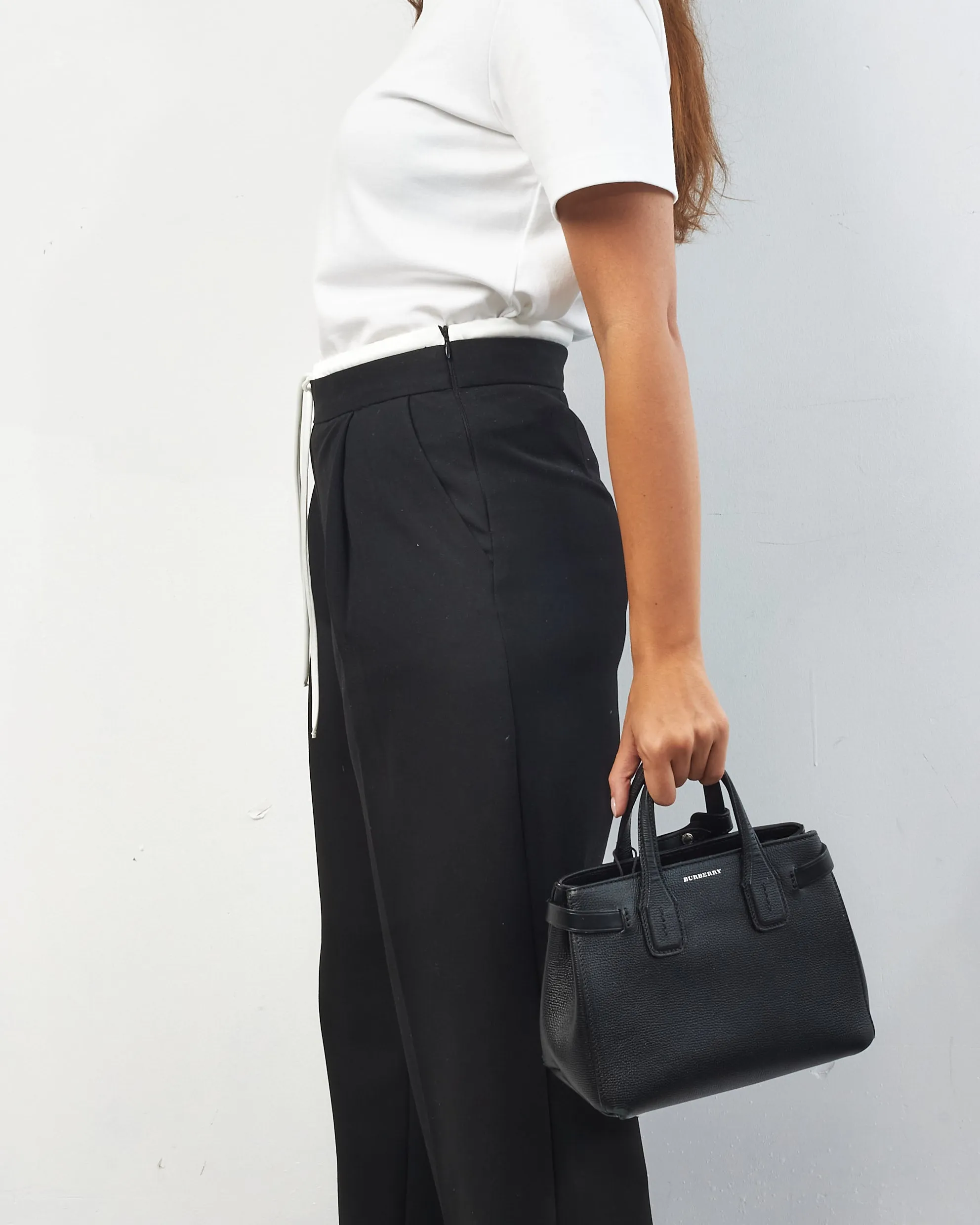 Burberry Black Leather Beige House Check Small Banner Tote