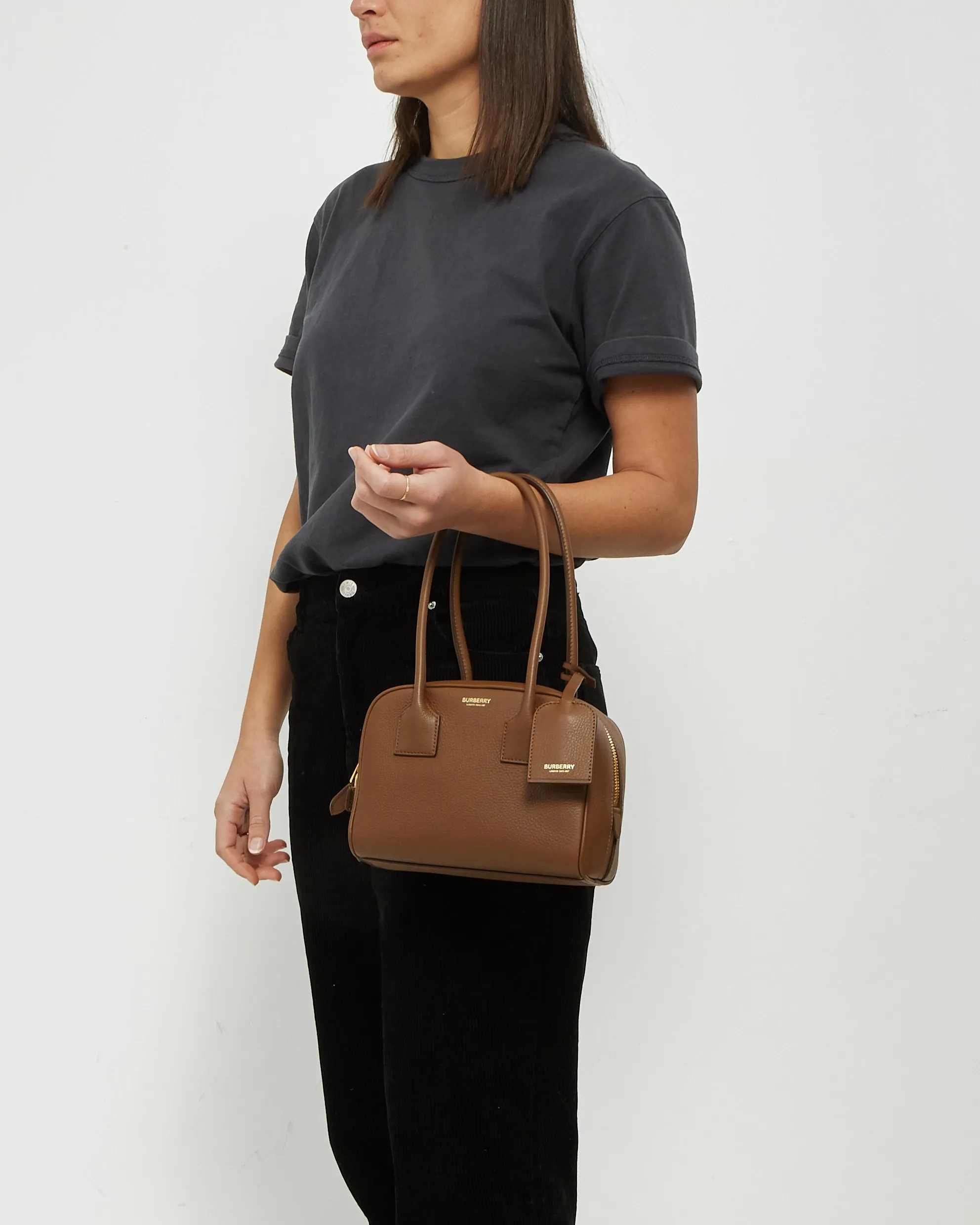 Burberry Brown Leather Mini Half Cube Tote Bag
