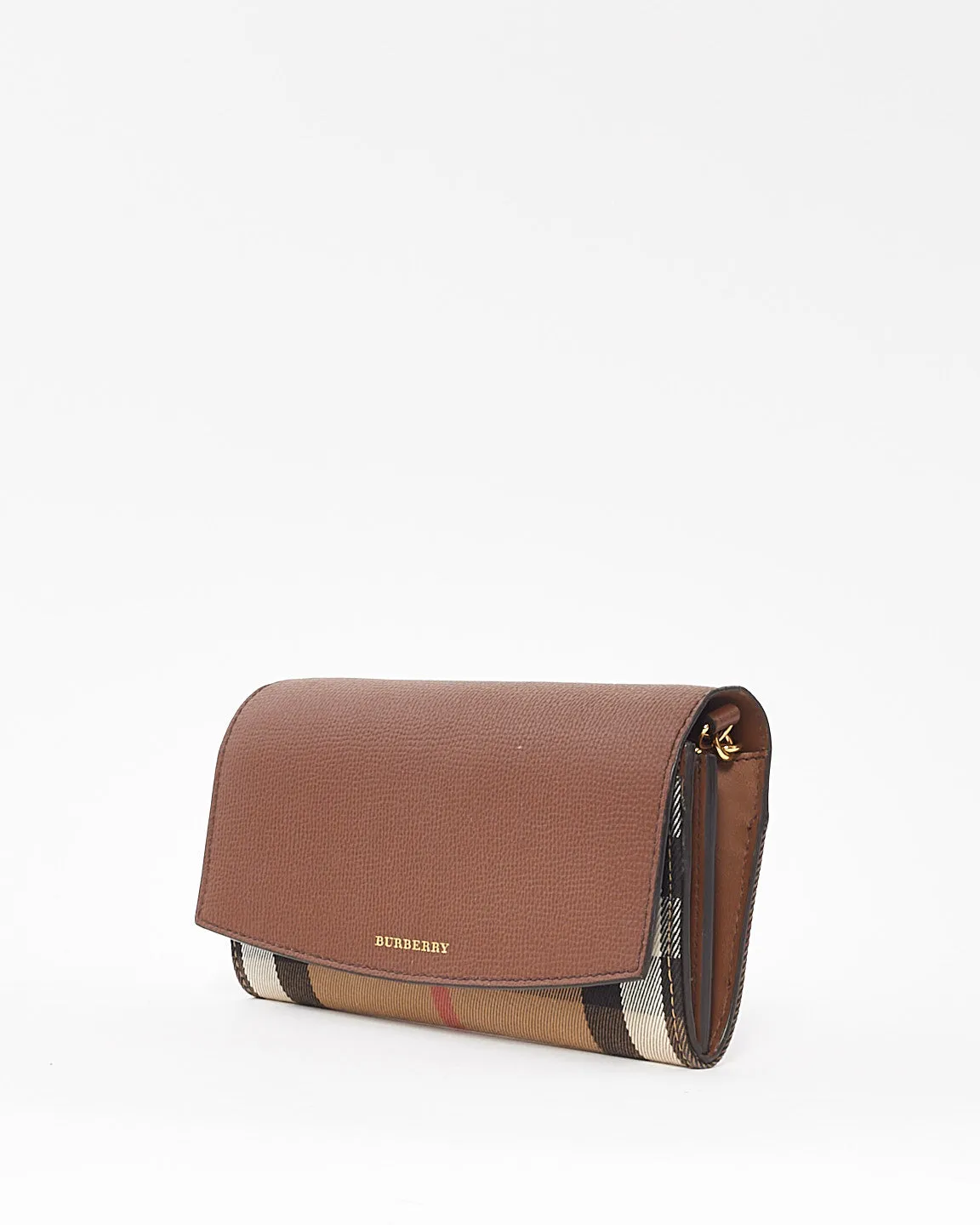 Burberry Check Canvas & Brown Leather Henley Wallet On Chain