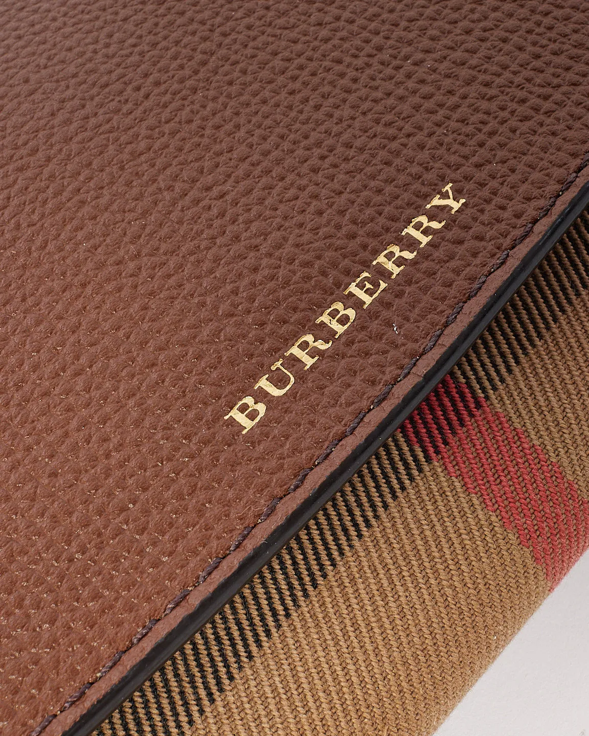 Burberry Check Canvas & Brown Leather Henley Wallet On Chain