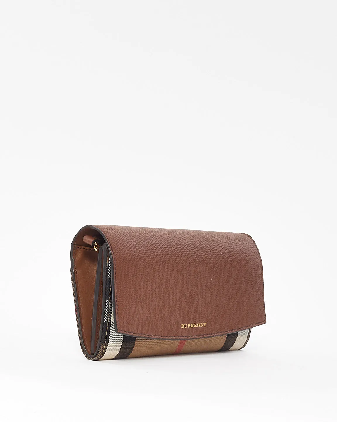 Burberry Check Canvas & Brown Leather Henley Wallet On Chain