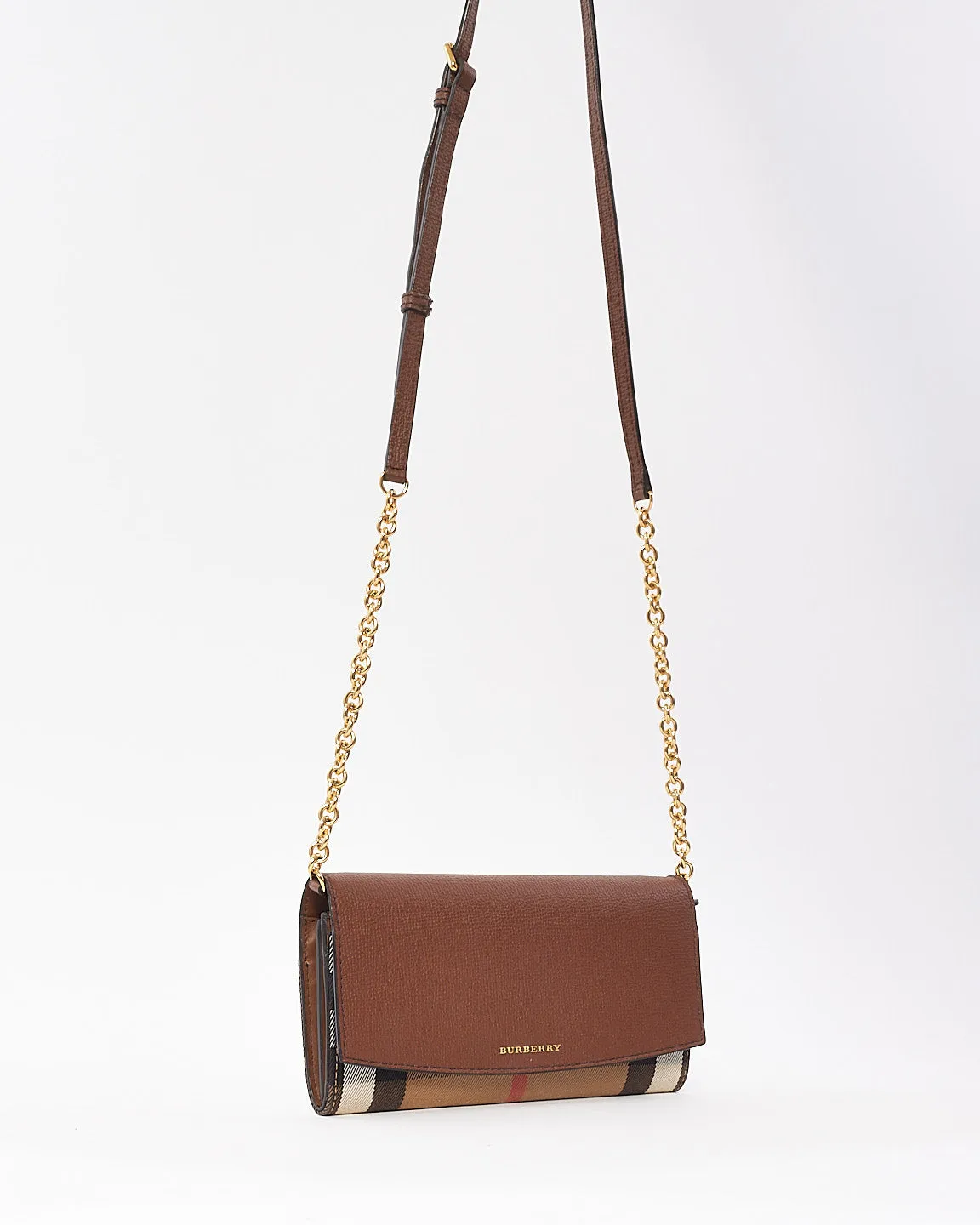 Burberry Check Canvas & Brown Leather Henley Wallet On Chain