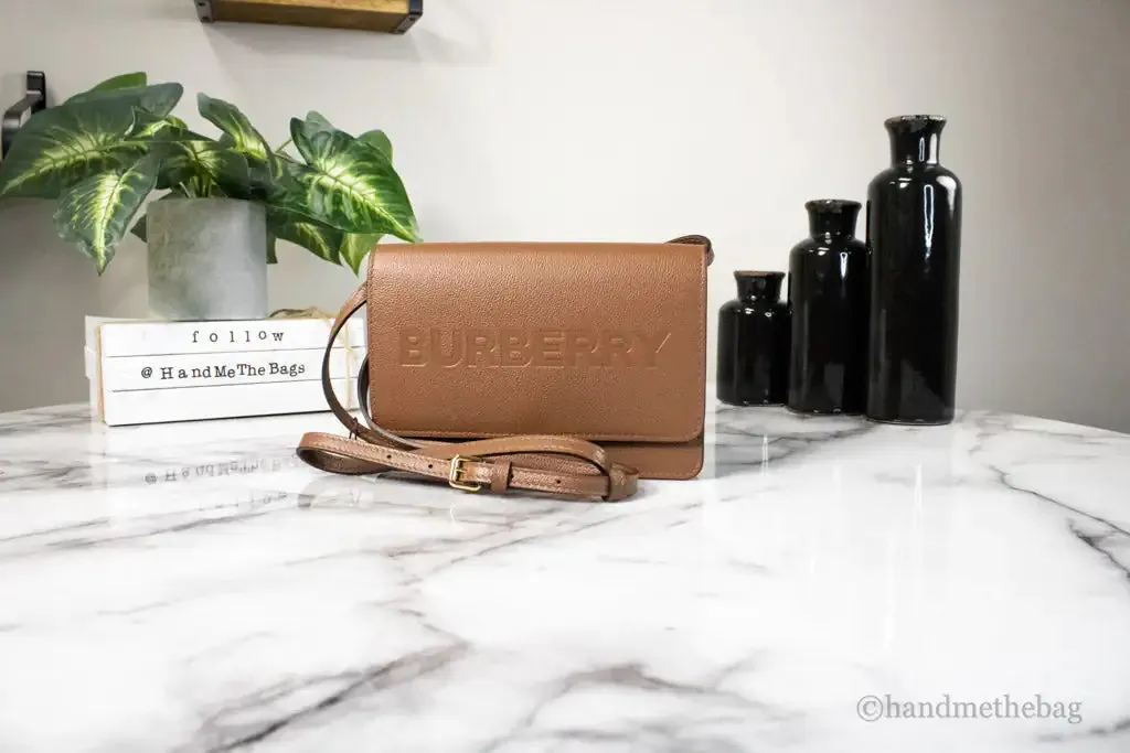 Burberry Hampshire Small Tan Embossed Smooth Leather Crossbody Handbag