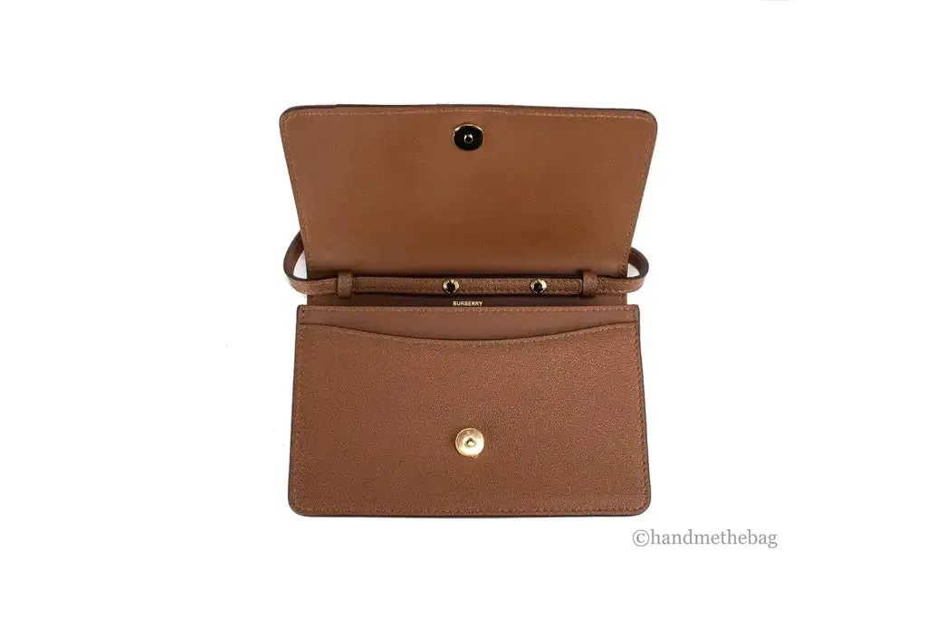 Burberry Hampshire Small Tan Embossed Smooth Leather Crossbody Handbag
