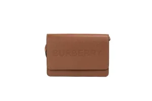 Burberry Hampshire Small Tan Embossed Smooth Leather Crossbody Handbag