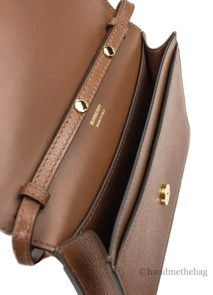 Burberry Hampshire Small Tan Embossed Smooth Leather Crossbody Handbag