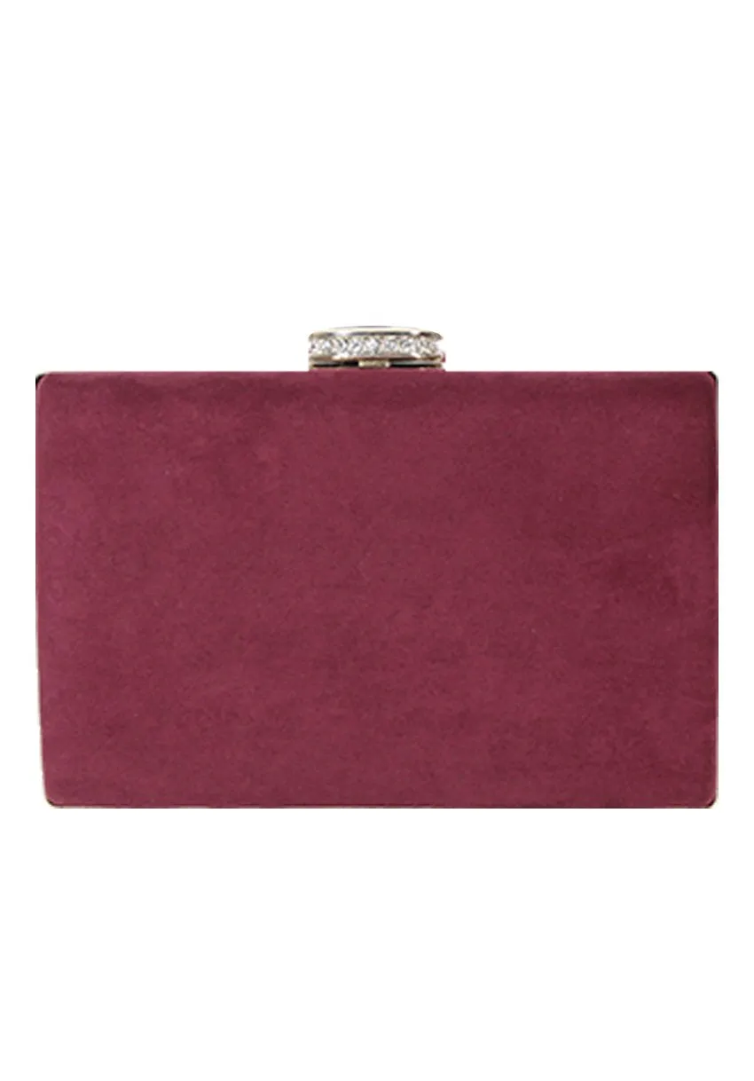 Burgundy Suede Box Clutch with Jewel Clasp
