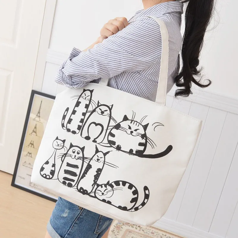Canvas Cat Shopping Bag