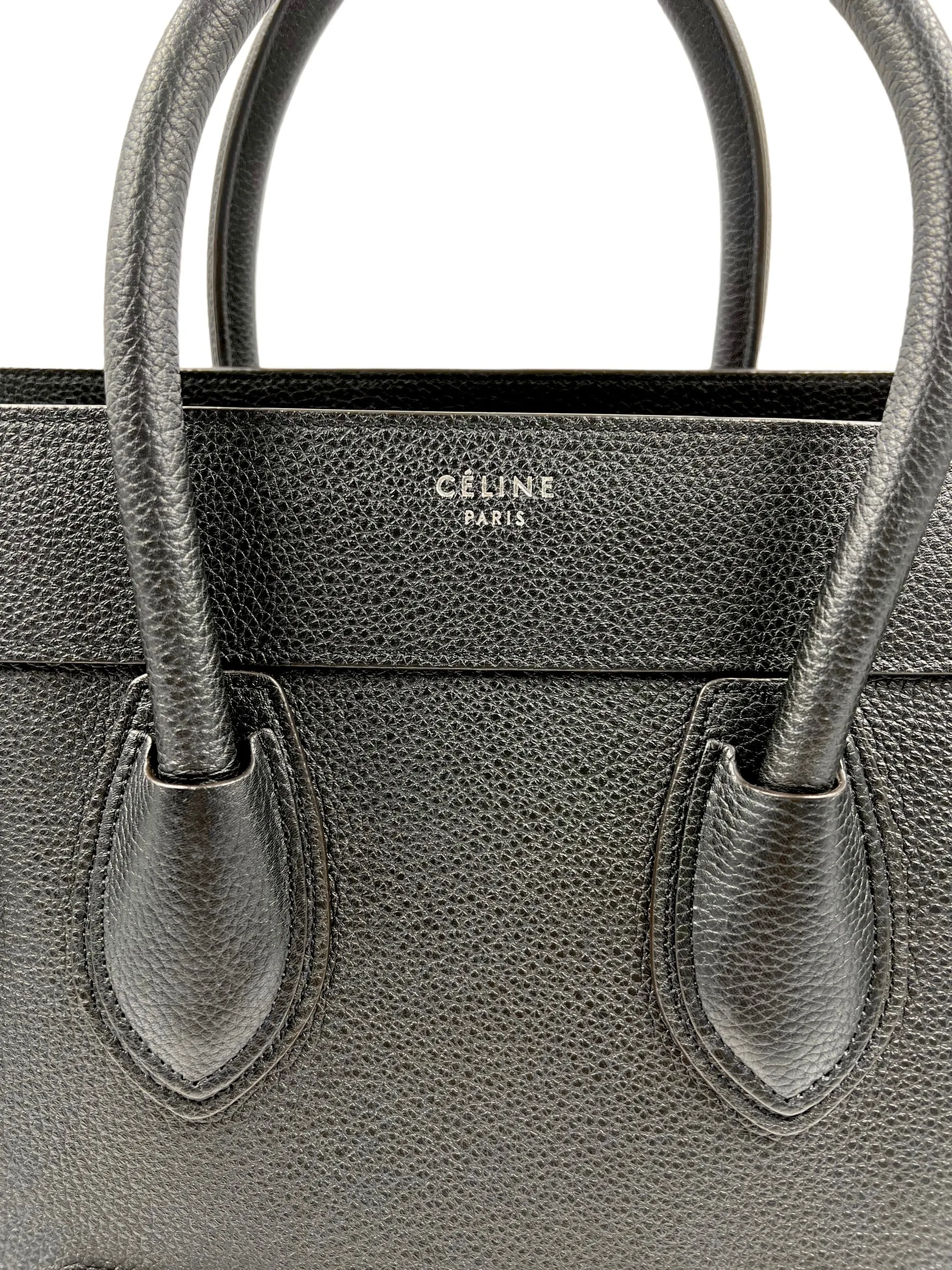 Celine Black Drummed Leather Mini Luggage Tote