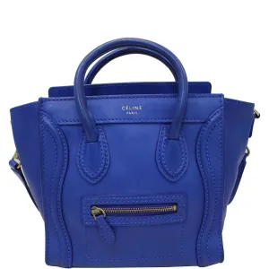 CELINE Nano Luggage Smooth Leather Tote Crossbody Bag Blue