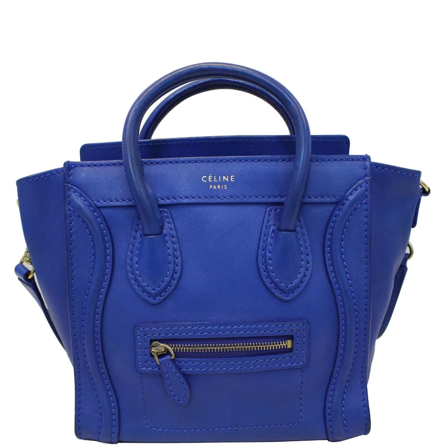 CELINE Nano Luggage Smooth Leather Tote Crossbody Bag Blue