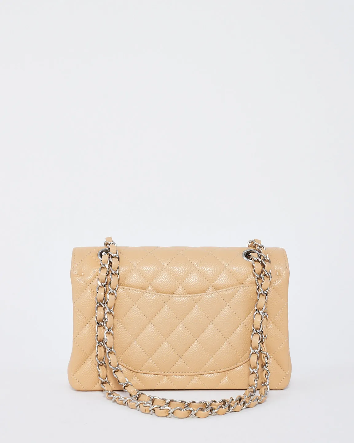 Chanel Beige Caviar Leather Small Classic Double Flap Shoulder Bag with SHW