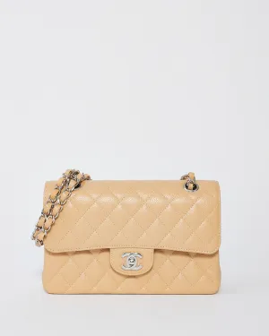 Chanel Beige Caviar Leather Small Classic Double Flap Shoulder Bag with SHW