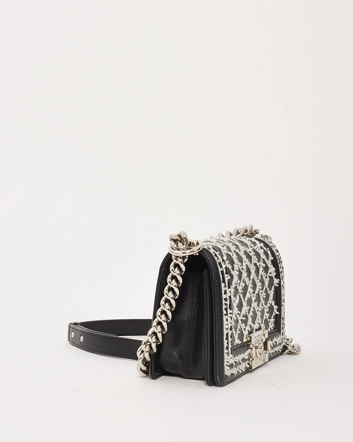 Chanel Black Lambskin Special Edition Tweed Quilt Small Boy Bag
