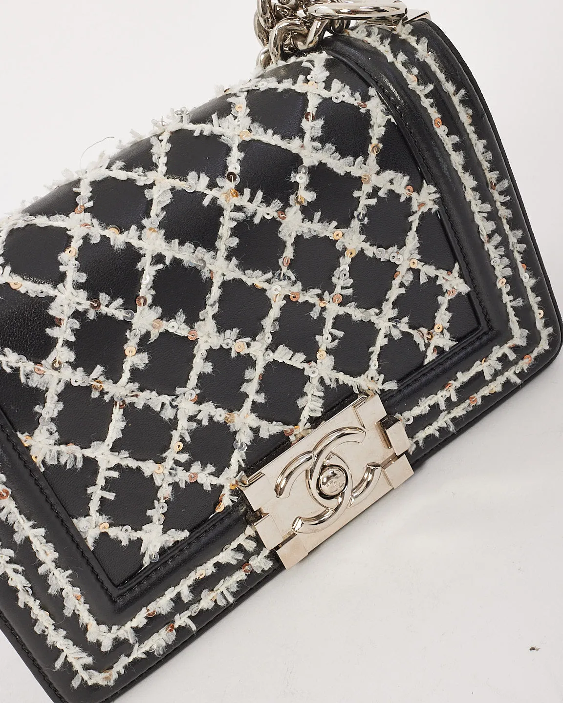 Chanel Black Lambskin Special Edition Tweed Quilt Small Boy Bag
