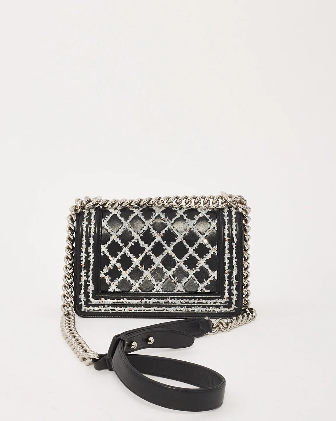 Chanel Black Lambskin Special Edition Tweed Quilt Small Boy Bag