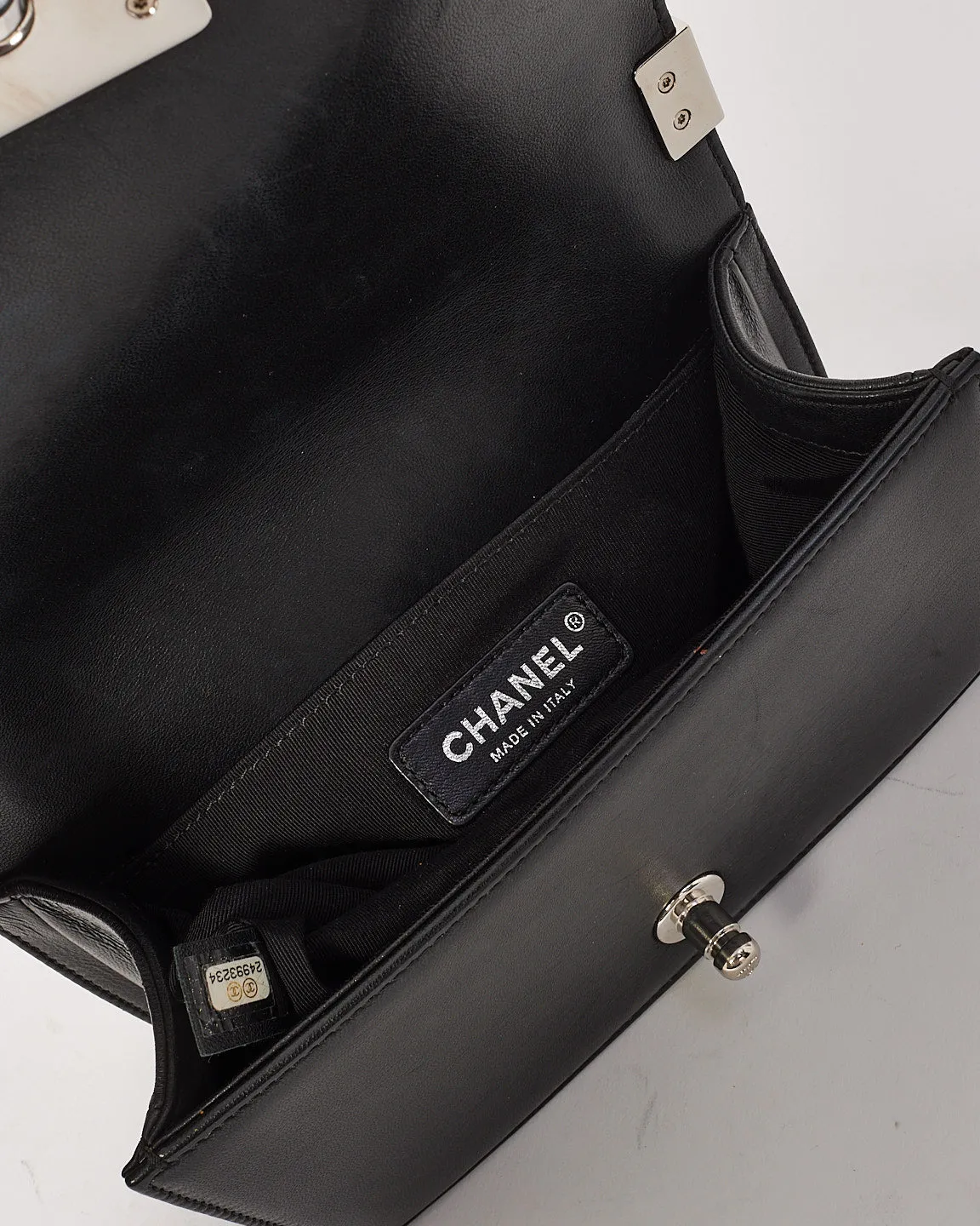 Chanel Black Lambskin Special Edition Tweed Quilt Small Boy Bag