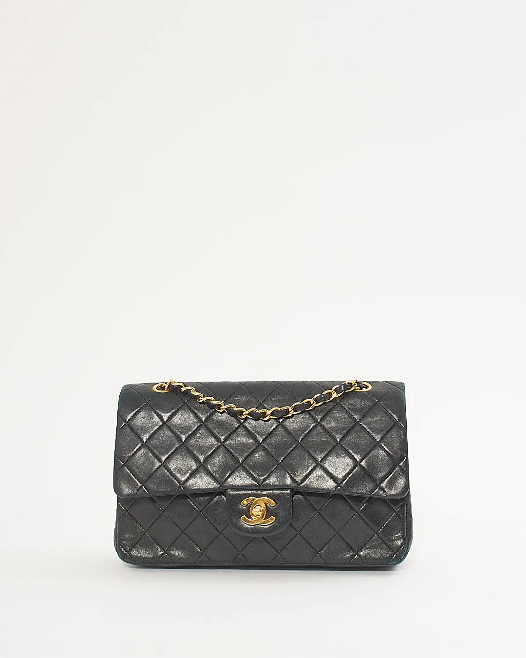 Chanel Black Lambskin Vintage 24K Gold Plated Medium Classic Double Flap Bag