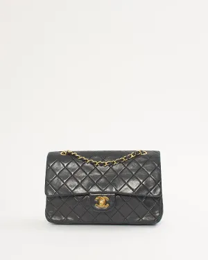 Chanel Black Lambskin Vintage 24K Gold Plated Medium Classic Double Flap Bag