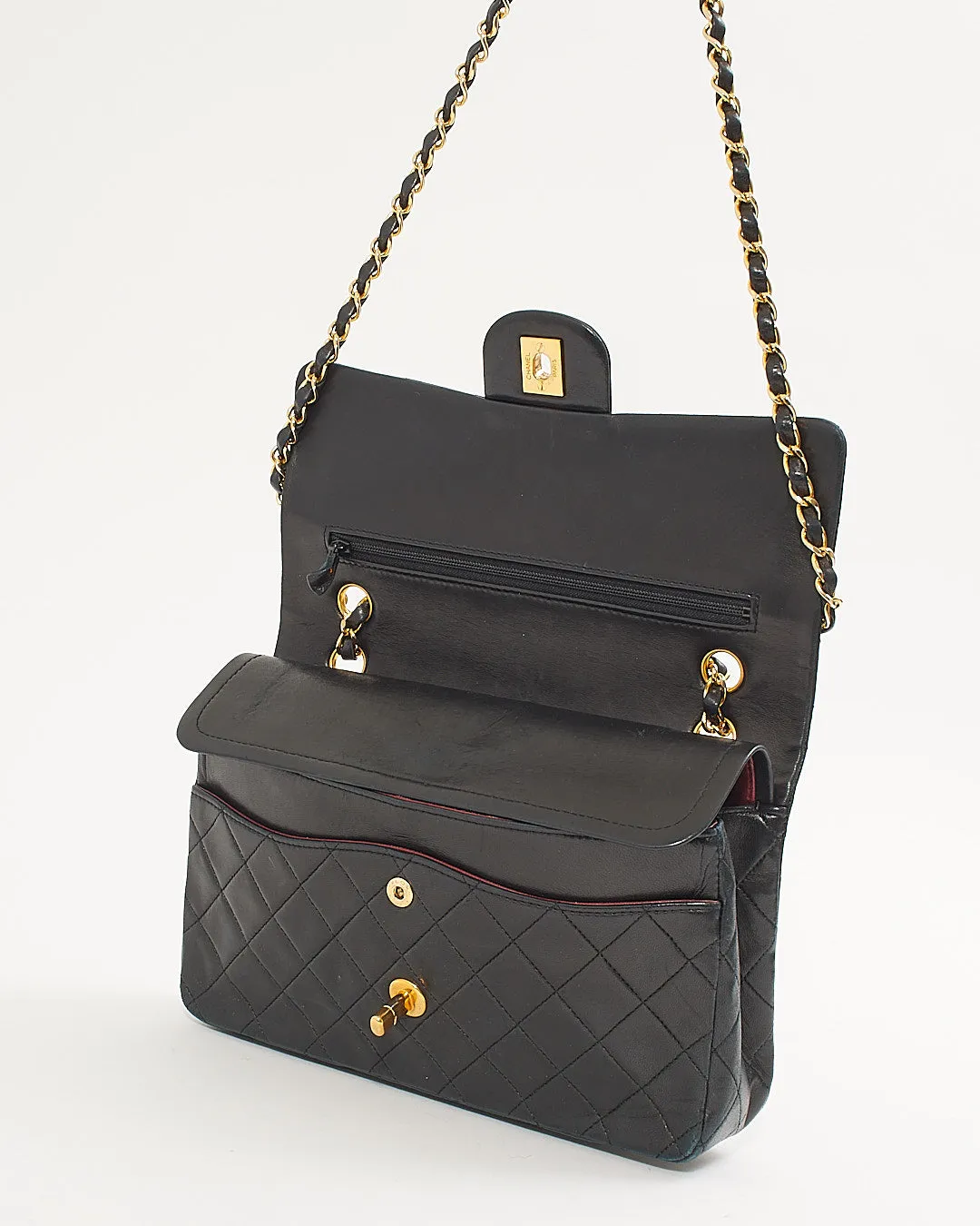 Chanel Black Lambskin Vintage 24K Gold Plated Medium Classic Double Flap Bag