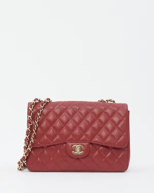 Chanel Burgundy Red Caviar Leather Jumbo Classic Flap with Gold Hardware