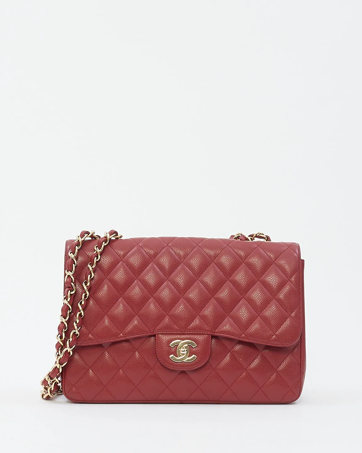 Chanel Burgundy Red Caviar Leather Jumbo Classic Flap with Gold Hardware