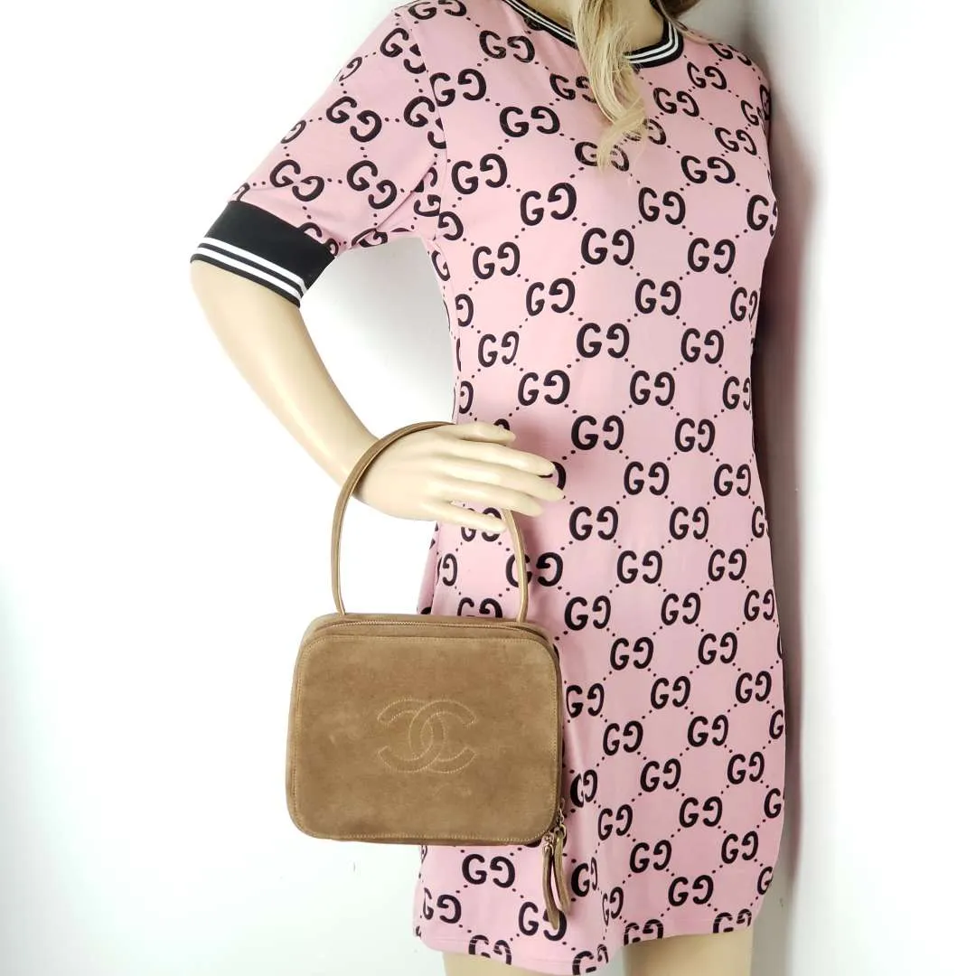 Chanel CC Suede Brown Rare Vintage Hand Bag