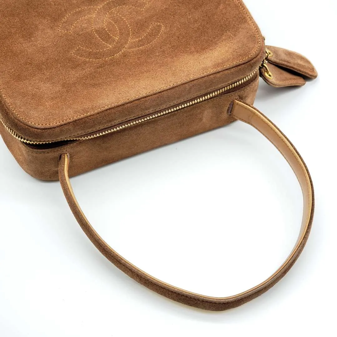 Chanel CC Suede Brown Rare Vintage Hand Bag