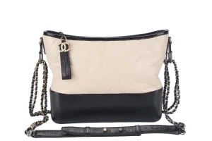 CHANEL GABRIELLE MEDIUM (254xxxx) BEIGE BLACK AGED CALFSKIN GOLD TONE/SILVER TONE & RUTHENIUM HARDWARE WITH DUST COVER