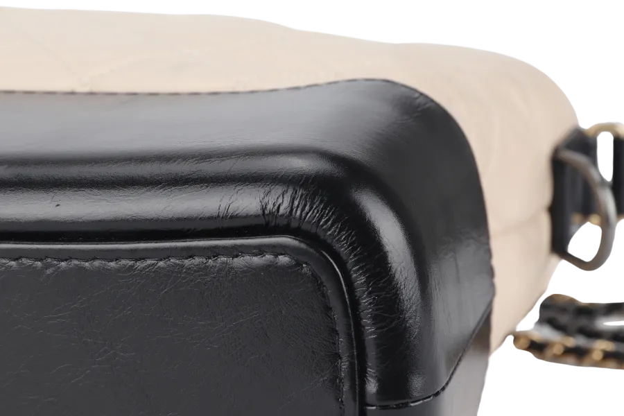 CHANEL GABRIELLE MEDIUM (254xxxx) BEIGE BLACK AGED CALFSKIN GOLD TONE/SILVER TONE & RUTHENIUM HARDWARE WITH DUST COVER