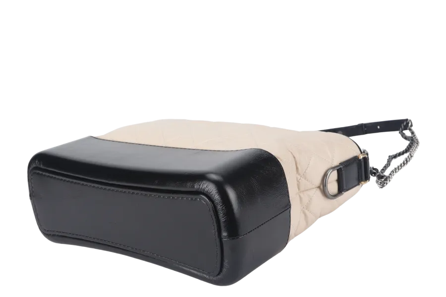 CHANEL GABRIELLE MEDIUM (254xxxx) BEIGE BLACK AGED CALFSKIN GOLD TONE/SILVER TONE & RUTHENIUM HARDWARE WITH DUST COVER